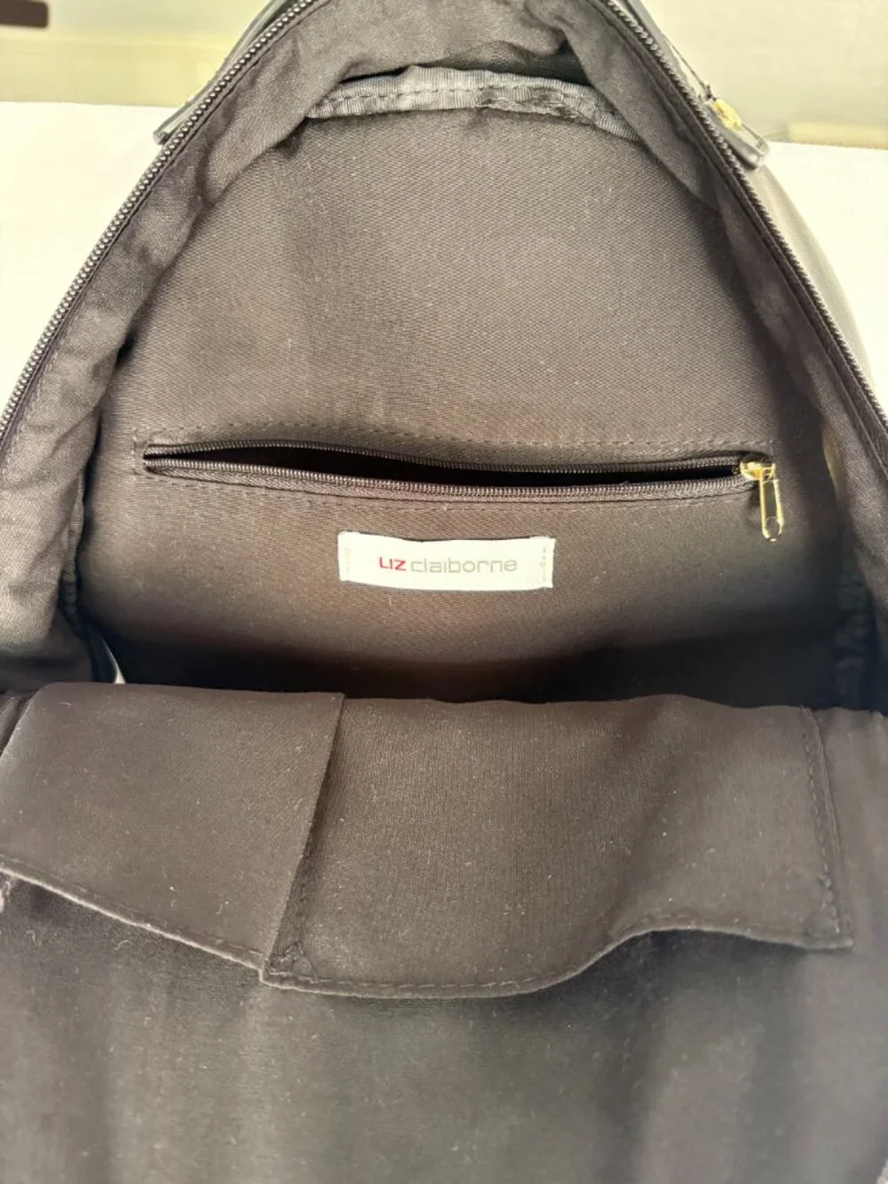 Liz Claiborne Black Quilted Mini Backpack Gold Hardware